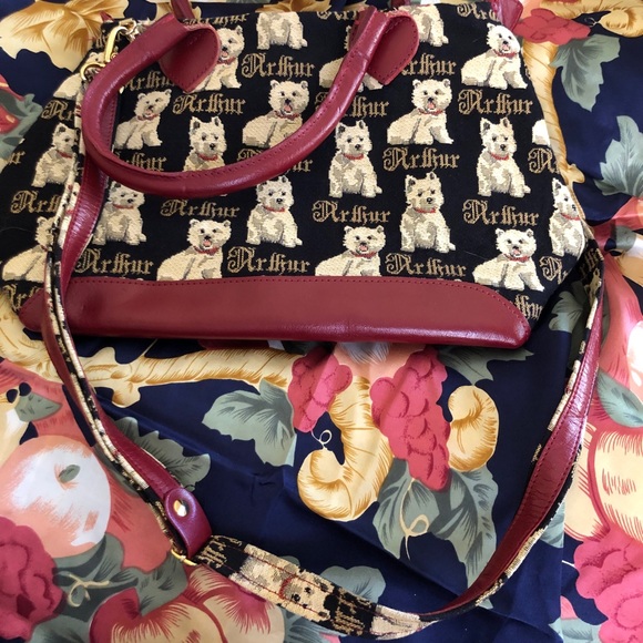 Fabric purse trimmed in red leather. From Hungary - Picture 2 of 4